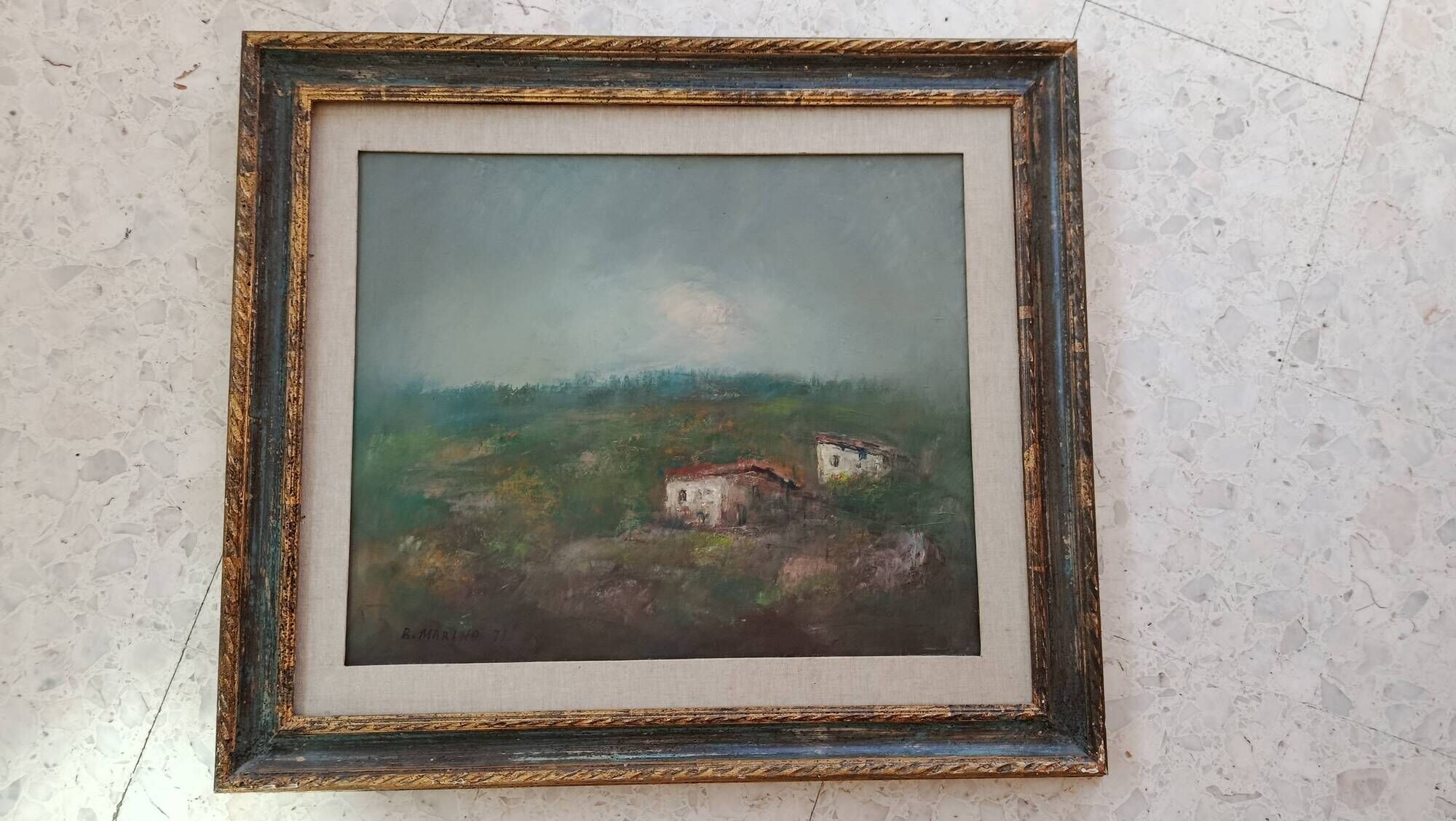 Oil canvas dwellings hill montferrat (piedmont italy) b. marino 1971