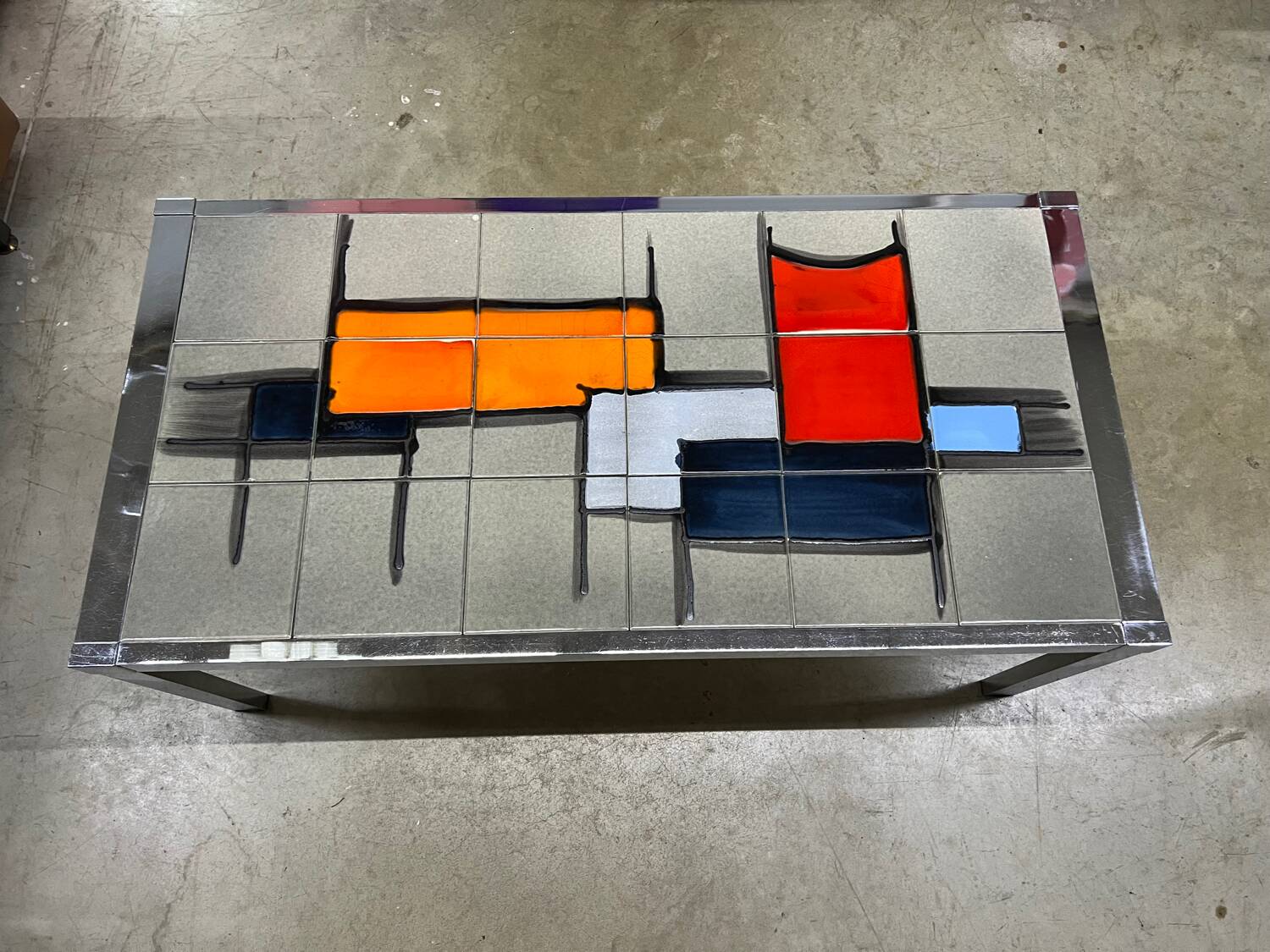 Vintage 70's chrome ceramic coffee table antonio de nisco for juliette belarti