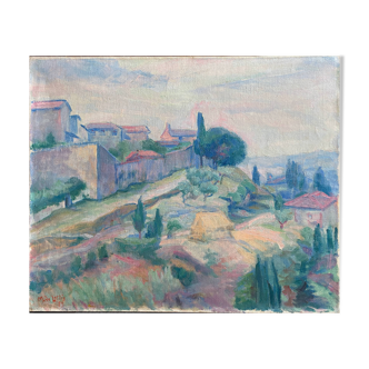HST Landscape Painting "Saint Guimignano" Florence - Italy signed M. de Lottis 1959