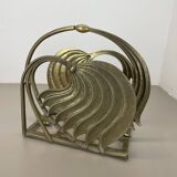 Hollywood Regency 4.8kg Brutalist Solid Brass Magazine Holder Stand, Italy