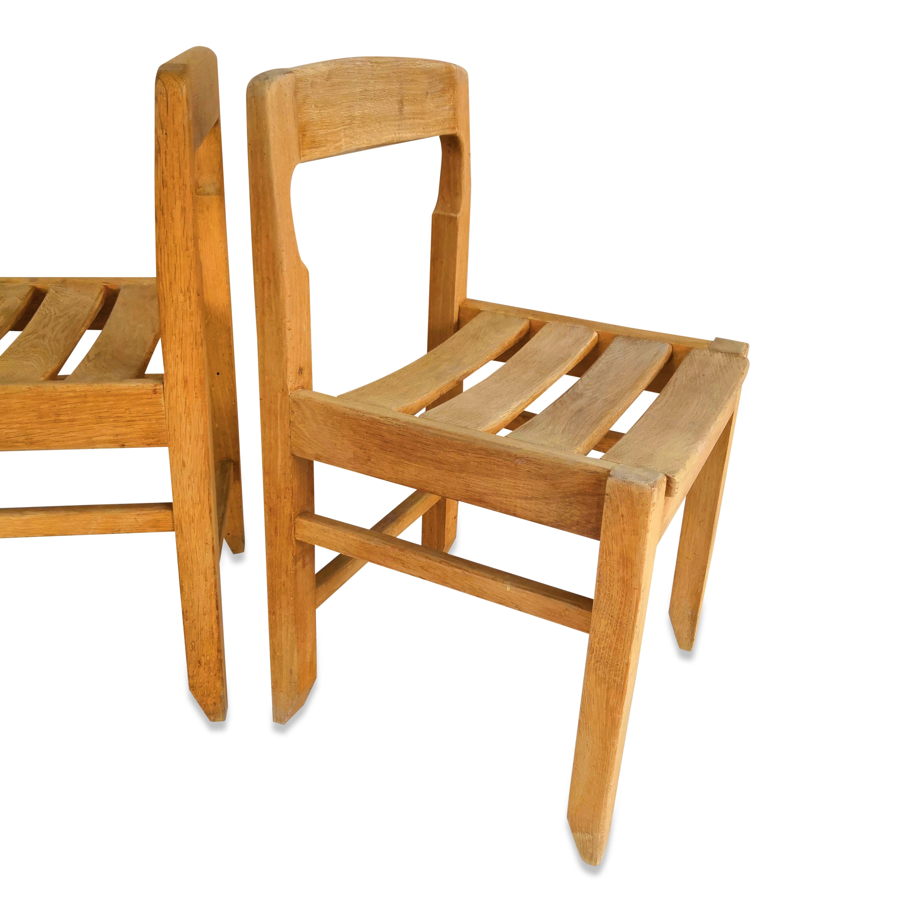 Set of 4 chairs solid oak Guillerme - Chambron - France 1970's