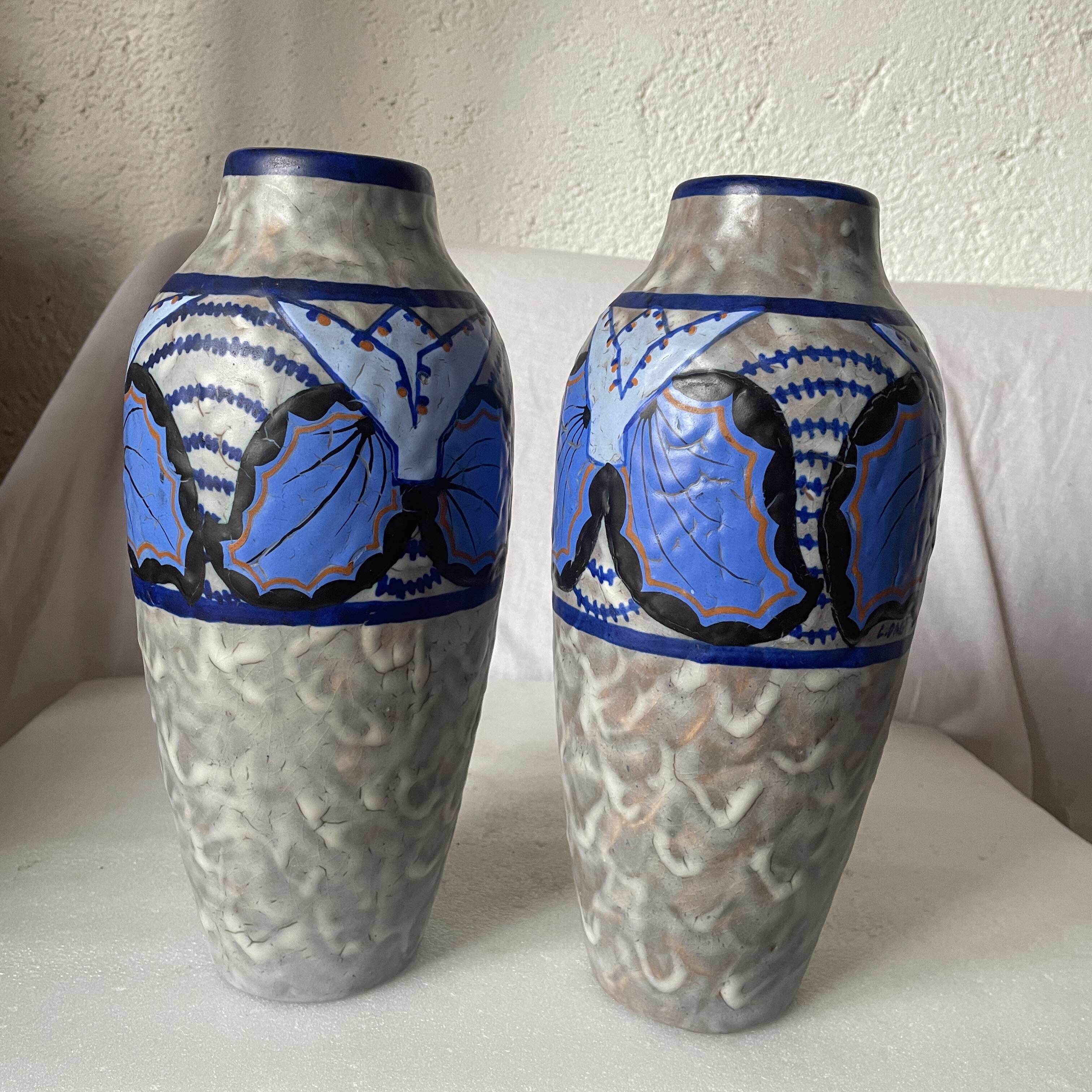 Pair of Papillon vases by Louis Dage art deco