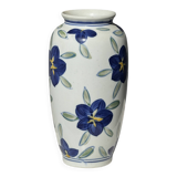 Vase white background stylized blue, yellow and green flowers H24.5 D12
