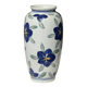 Vase white background stylized blue, yellow and green flowers H24.5 D12