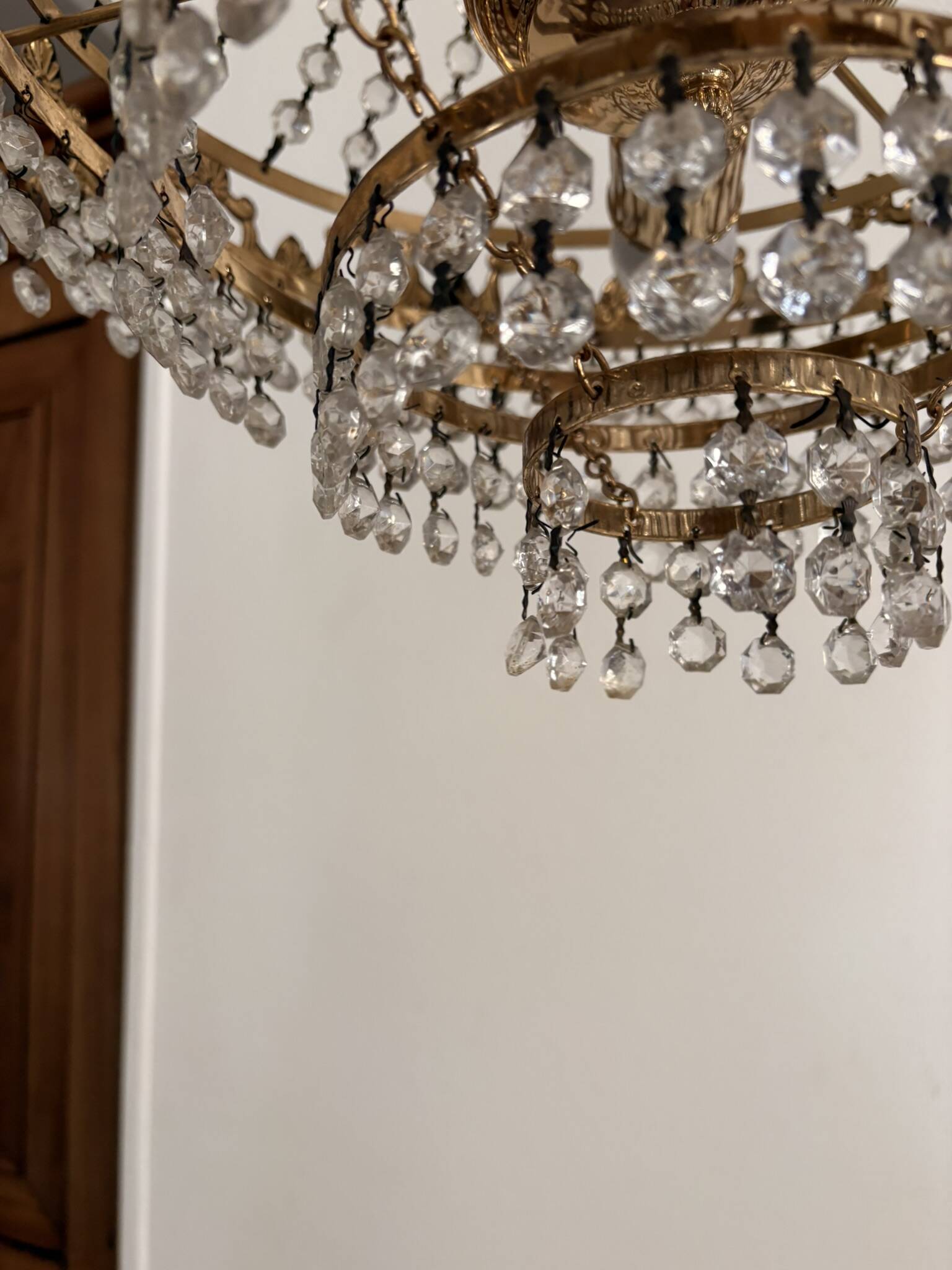 Antique Balloon Chandelier in Gilded Brass, Empire Style, 4 Lights