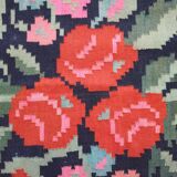 Large Moldavian runner rug with red roses, Romanian floral carpet made by hand with beautiful design 110x265cm