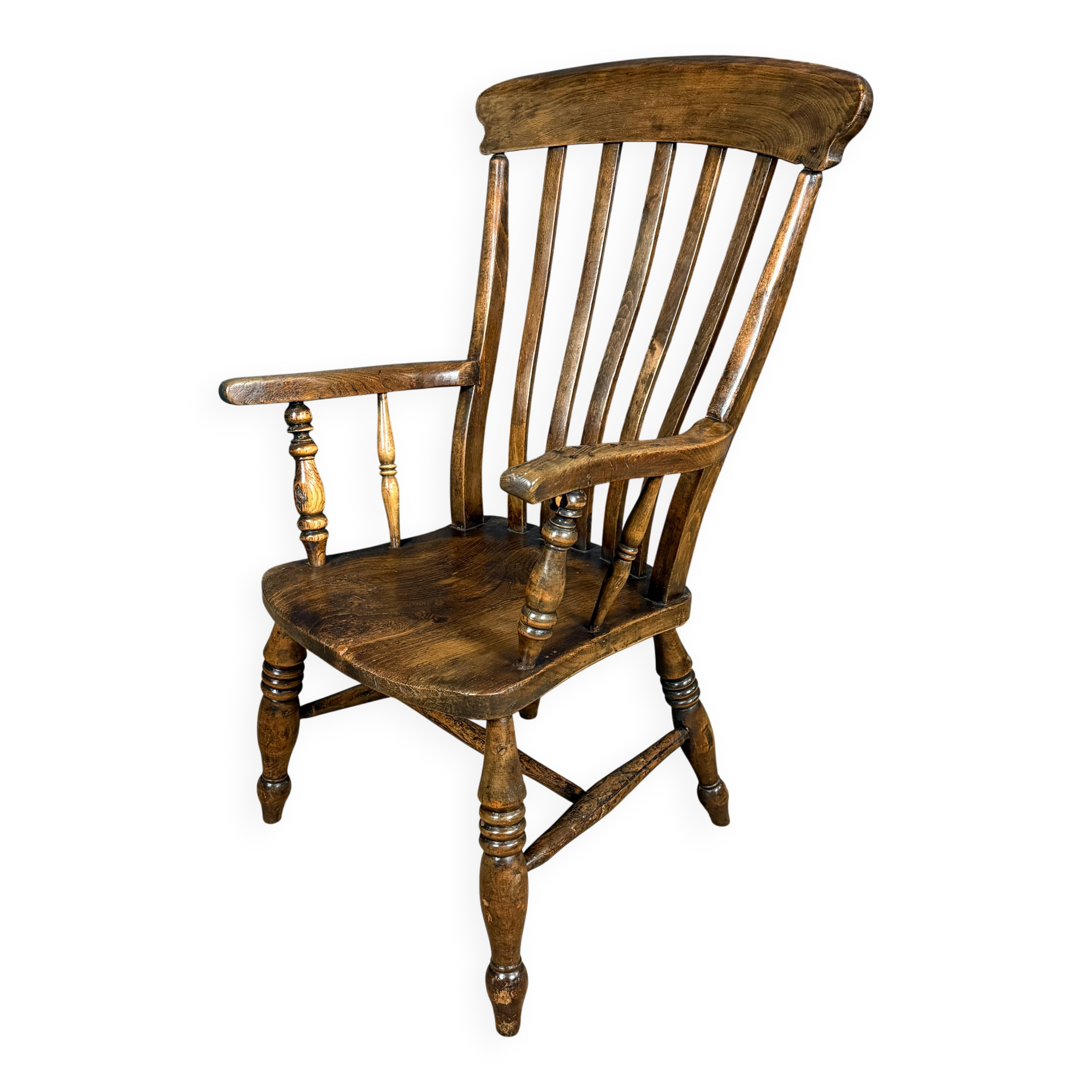 Brown English Windsor armchair with high back