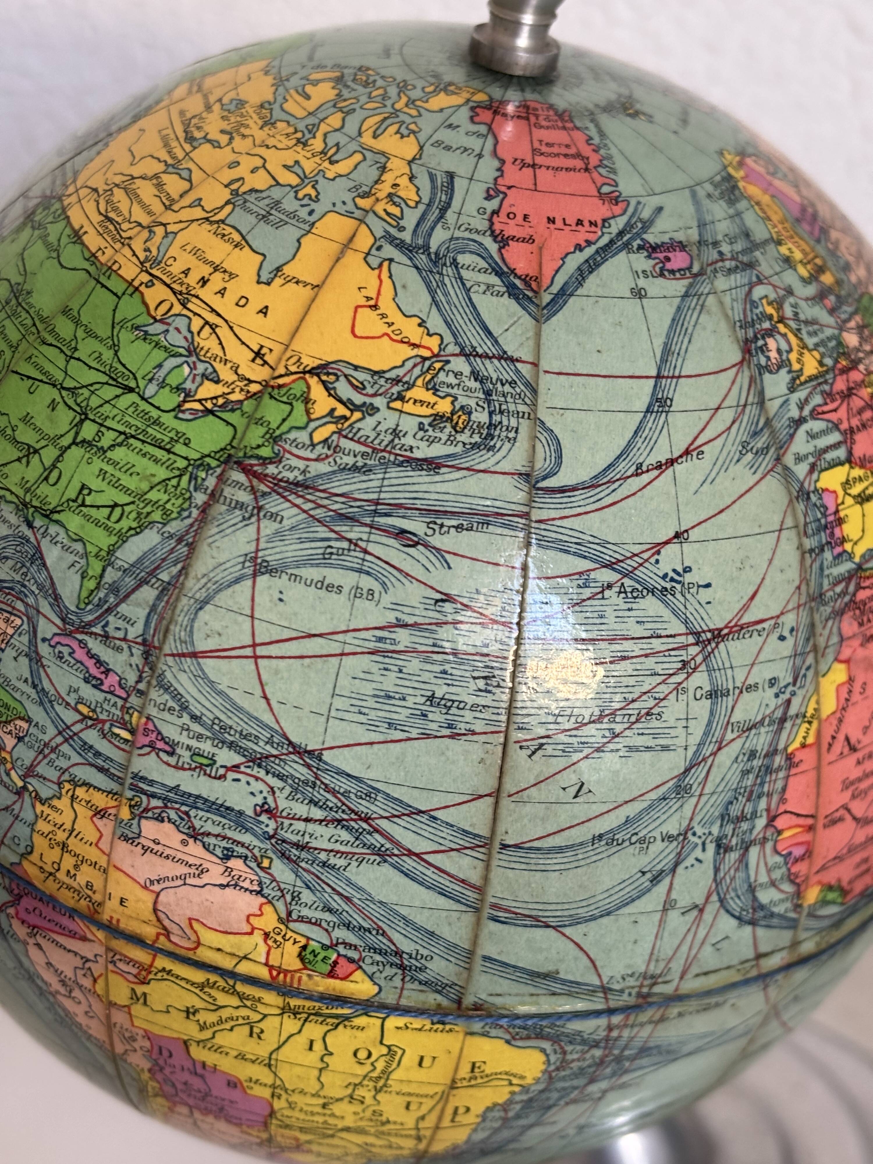 Vintage 1950 terrestrial globe by Girard Barrère Forest Thomas - 26 cm