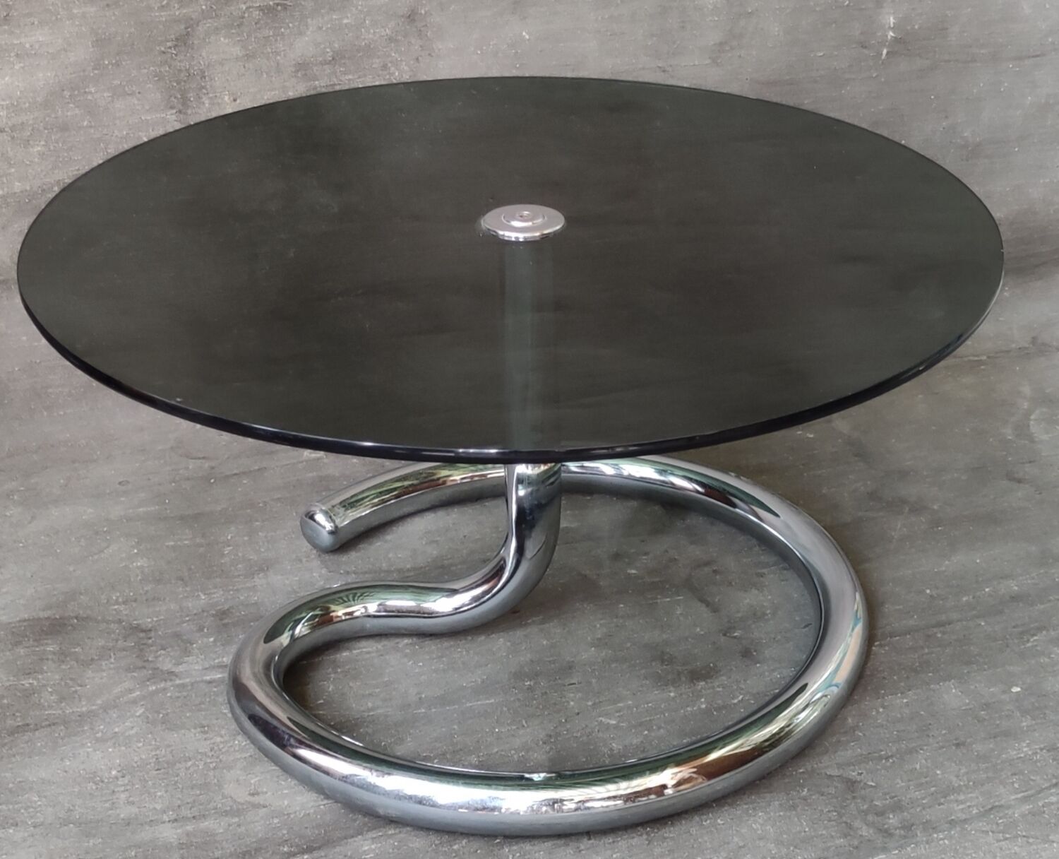 1970s coffee table in smoked glass and chrome