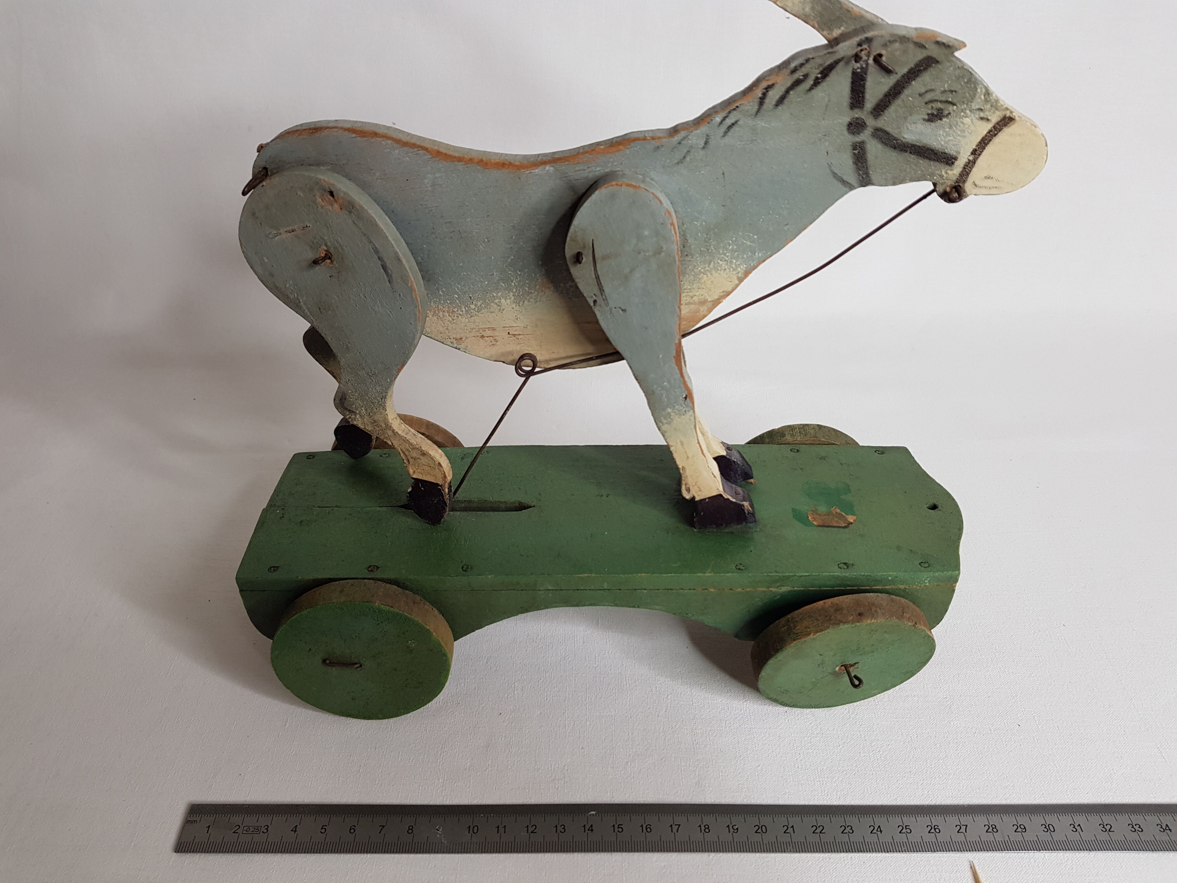 Old articulated toy to pull 27 cm, donkey, 1900