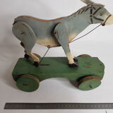 Ancien jouet articulé à tirer 27 cm, âne, 1900