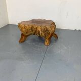 Table d'Appoint Rustique Wabi Sabi en Tronc d'Arbre en Noyer, 1960s