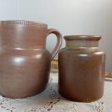 Duo of stoneware ceramic, pitcher and pot, vintage