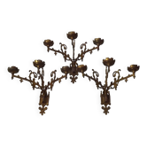 Elegant Set of Three French Gothic Revival Gilt Bronze Church Wall Sconces