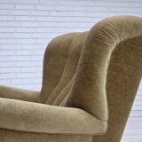 1960s, Danish armchair, green furniture velour, oak wood.