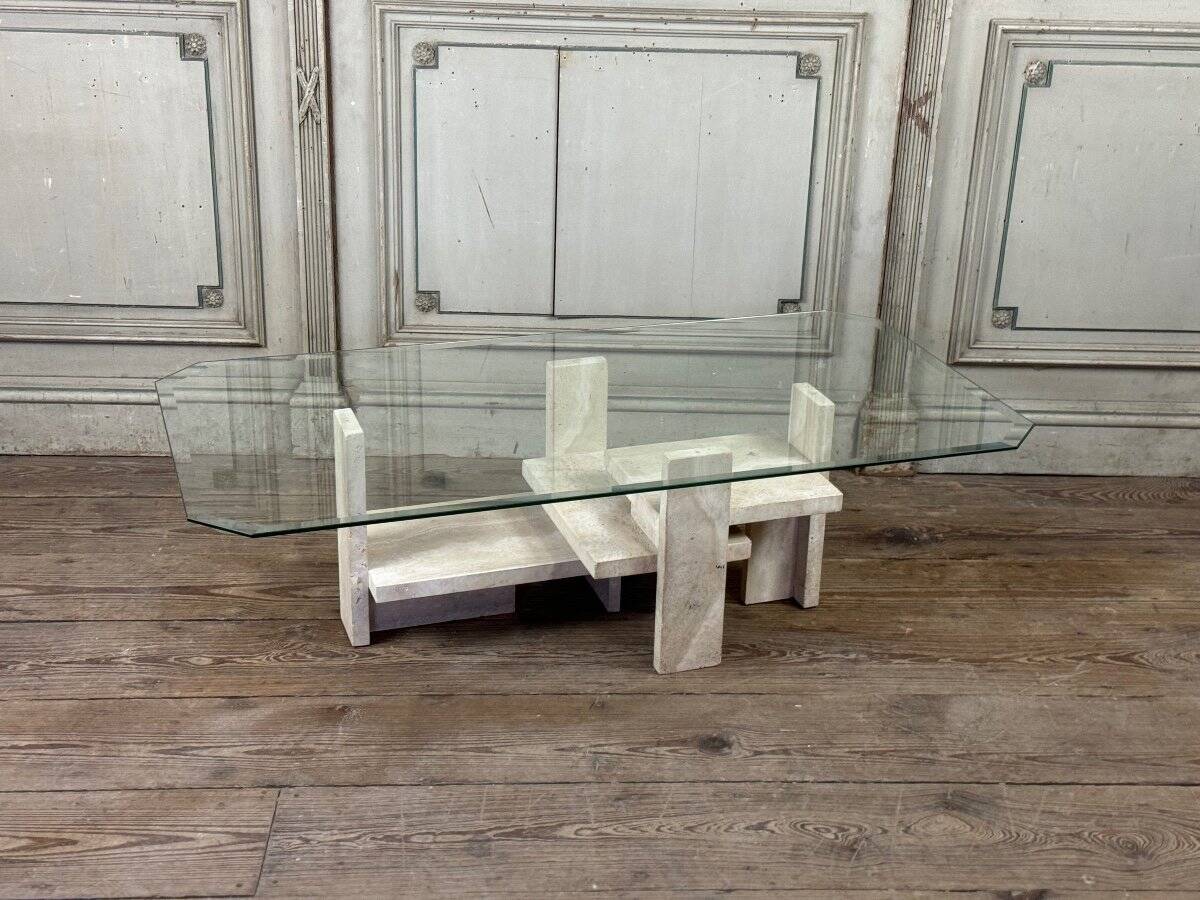 Brutalist Travertine Coffee Table by Willy Ballez