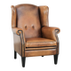Large and comfortable sheepskin leather wingback chair with black piping