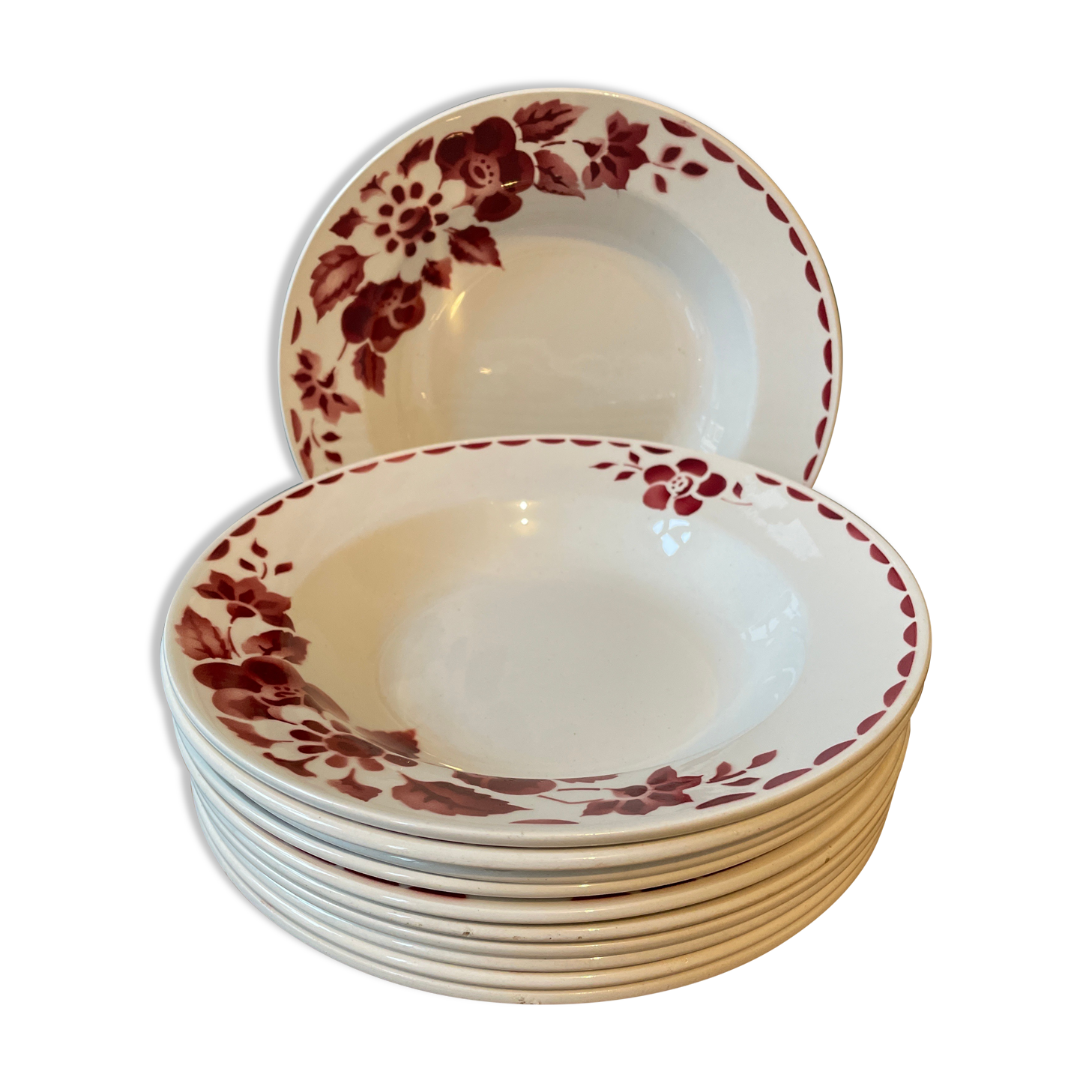 Set of 11 hollow plates Céranord St Amand model Jane