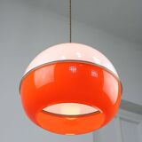 Lampe à Suspension Space Age en Plexiglas Orange et Laiton, Italie, 1970s