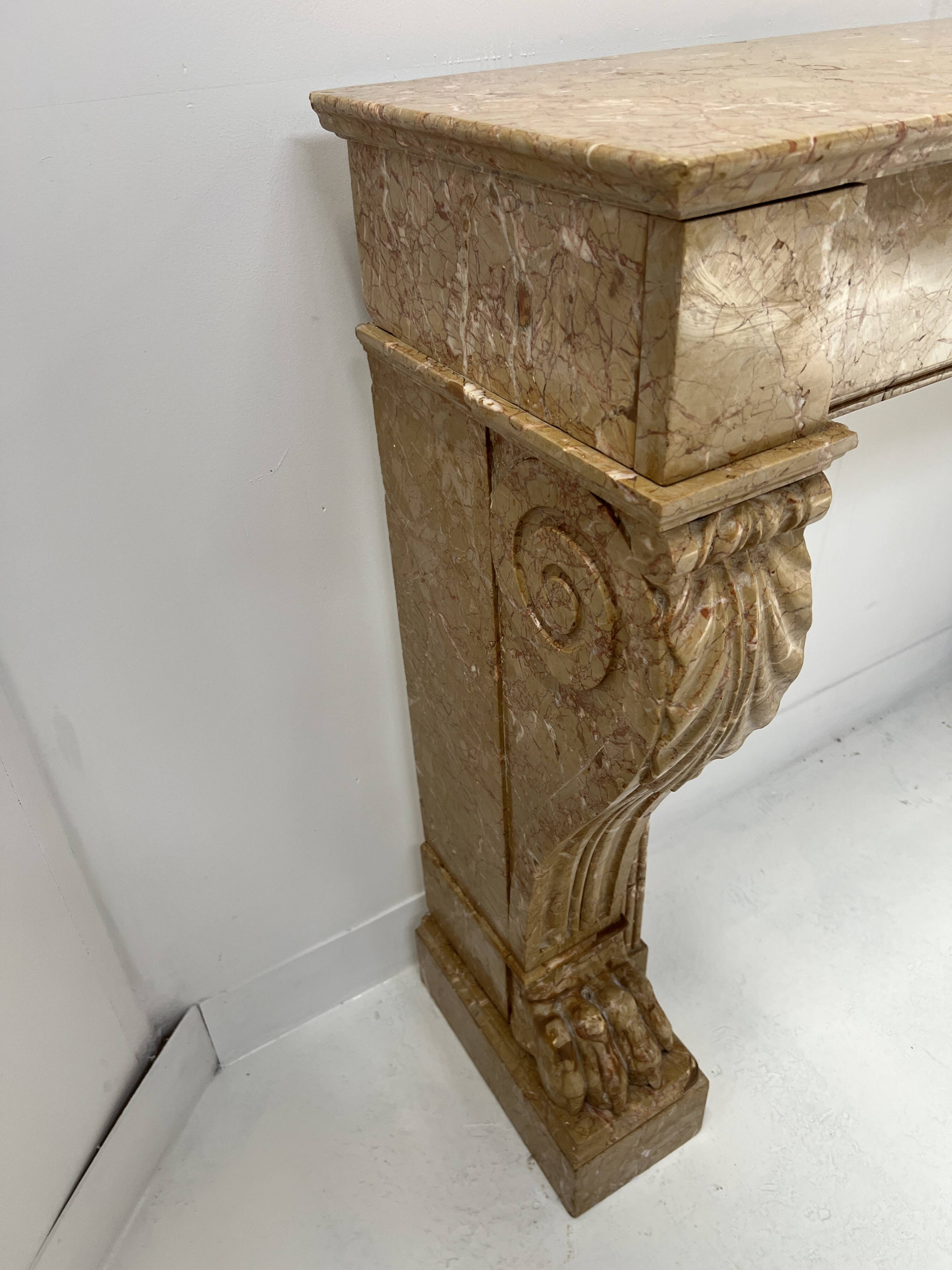 Napoleon III fireplace with claw feet in speckled marble, 19th century.