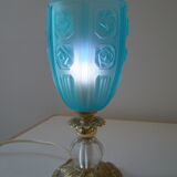 Lampe en bronze tulipe art déco bleue