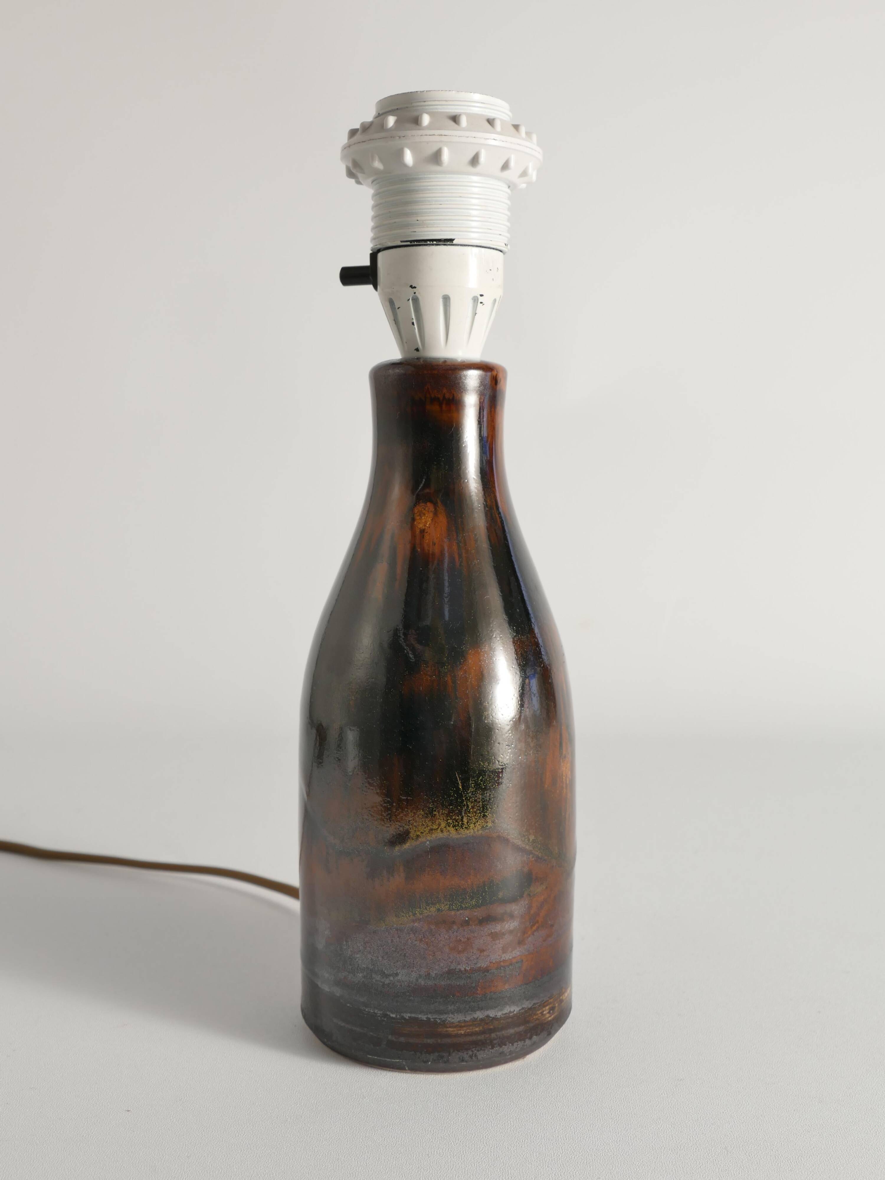 Brown Stoneware Table Lamp by Carl-Harry Stålhane, Designhuset, Sweden 1960s