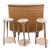Bar and stools in rattan and chestnut