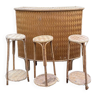 Bar and stools in rattan and chestnut