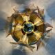 MidCentury Sputnik Flower Ceiling Flush Mount, Amber Murano Glass, Sische, 1960s