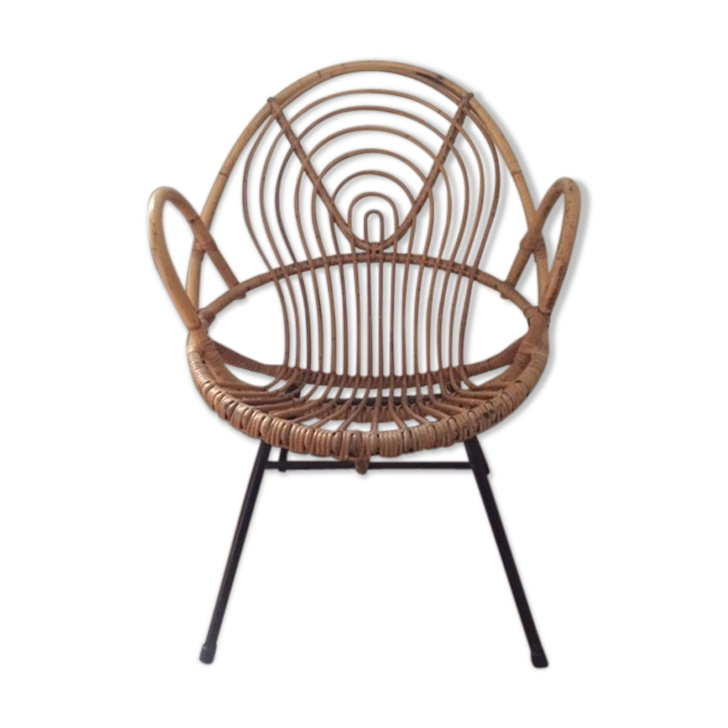 Rattan and vintage metal armchair