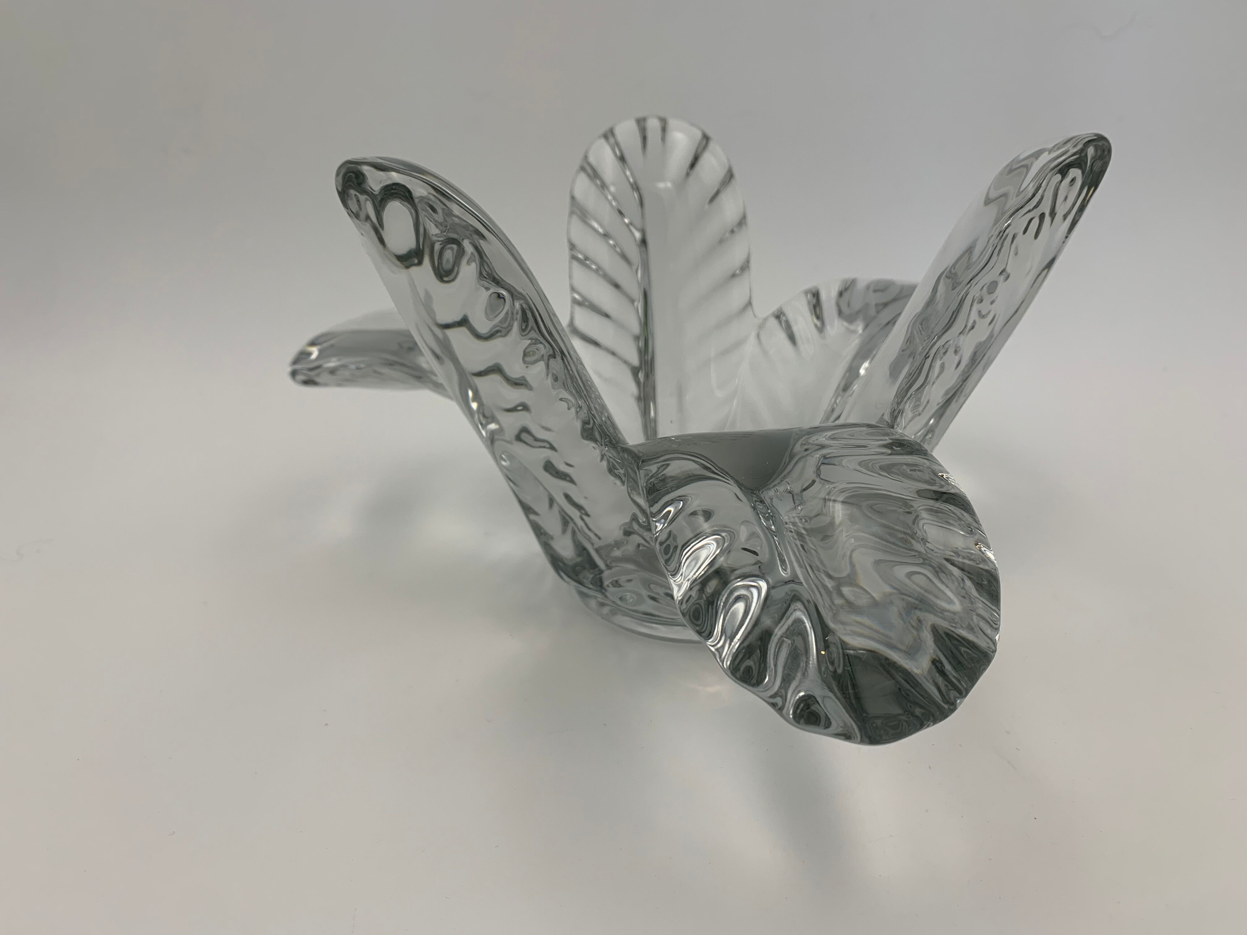 Trinket bowl in Vannes crystal, decoration of palm leaves - 1960s-1970s