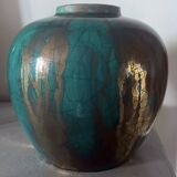 Ancien Vase boule émail or signé Sevres MNF France