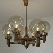 Lustre 6 lumières vintage en bois