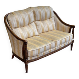 Louis XVI 2-seater sofa in golden beige fabric and curved solid wood