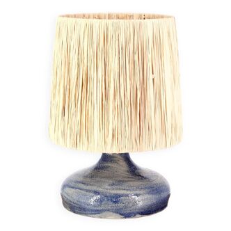 Blue sandstone lamp, raffia lampshade, 1960s