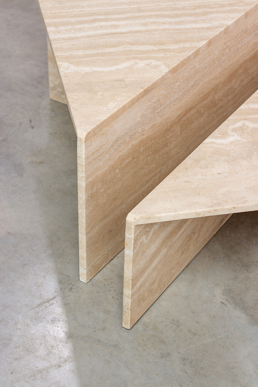 Postmodern triangular travertin lounge tables Up & Up, 1970s