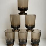 Set of 6 glasses with liqueur in smoked glass design 70s