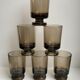 Set of 6 glasses with liqueur in smoked glass design 70s