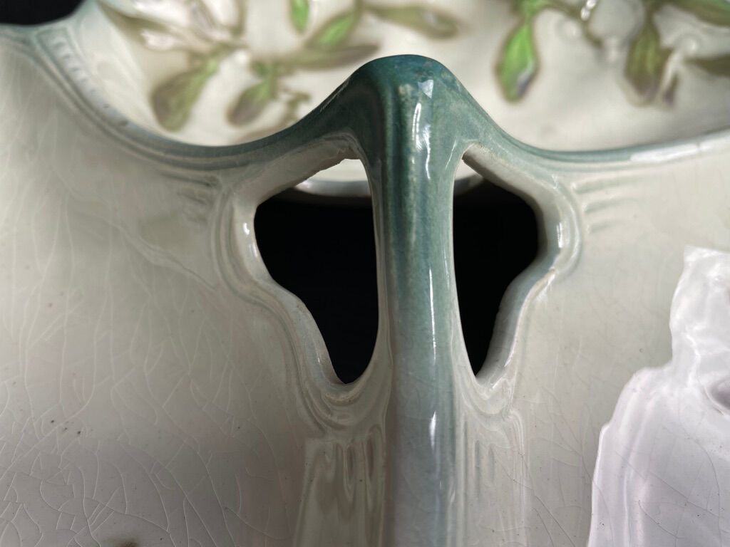 Faiencerie de Saint-Clément - Service dish "called beggar" - Art Deco - Earthenware - Mistletoe décor
