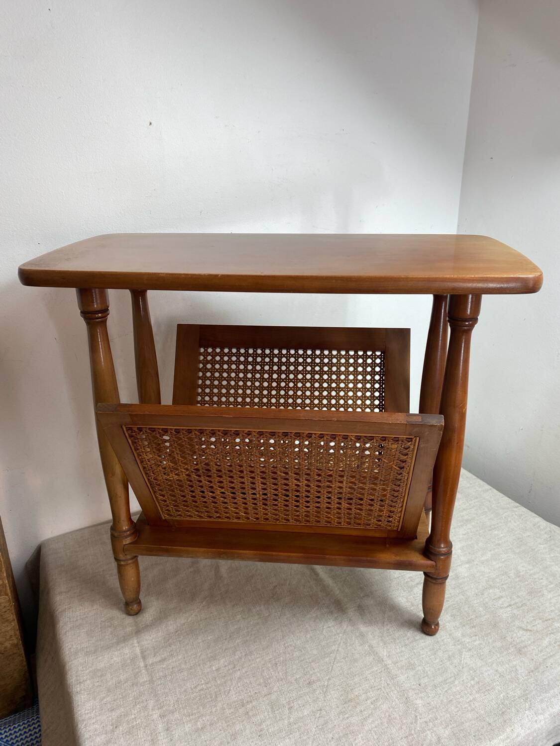 Magazine rack, wood and cane