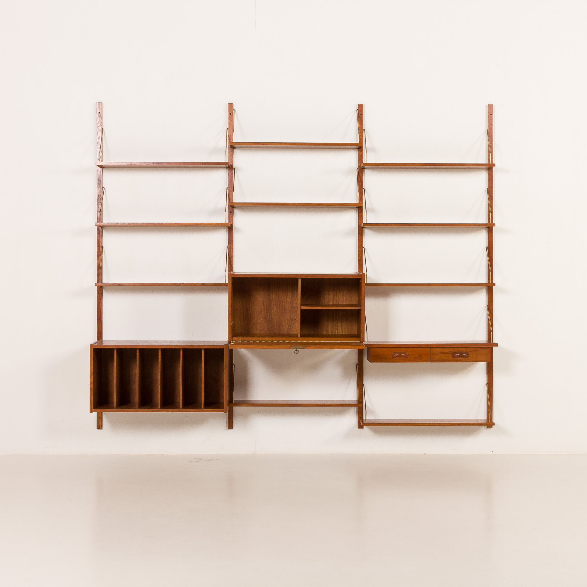 Preben Sorensen shelving unit with vinyl records cabinet for PS System, Randers, Denmark 1960s