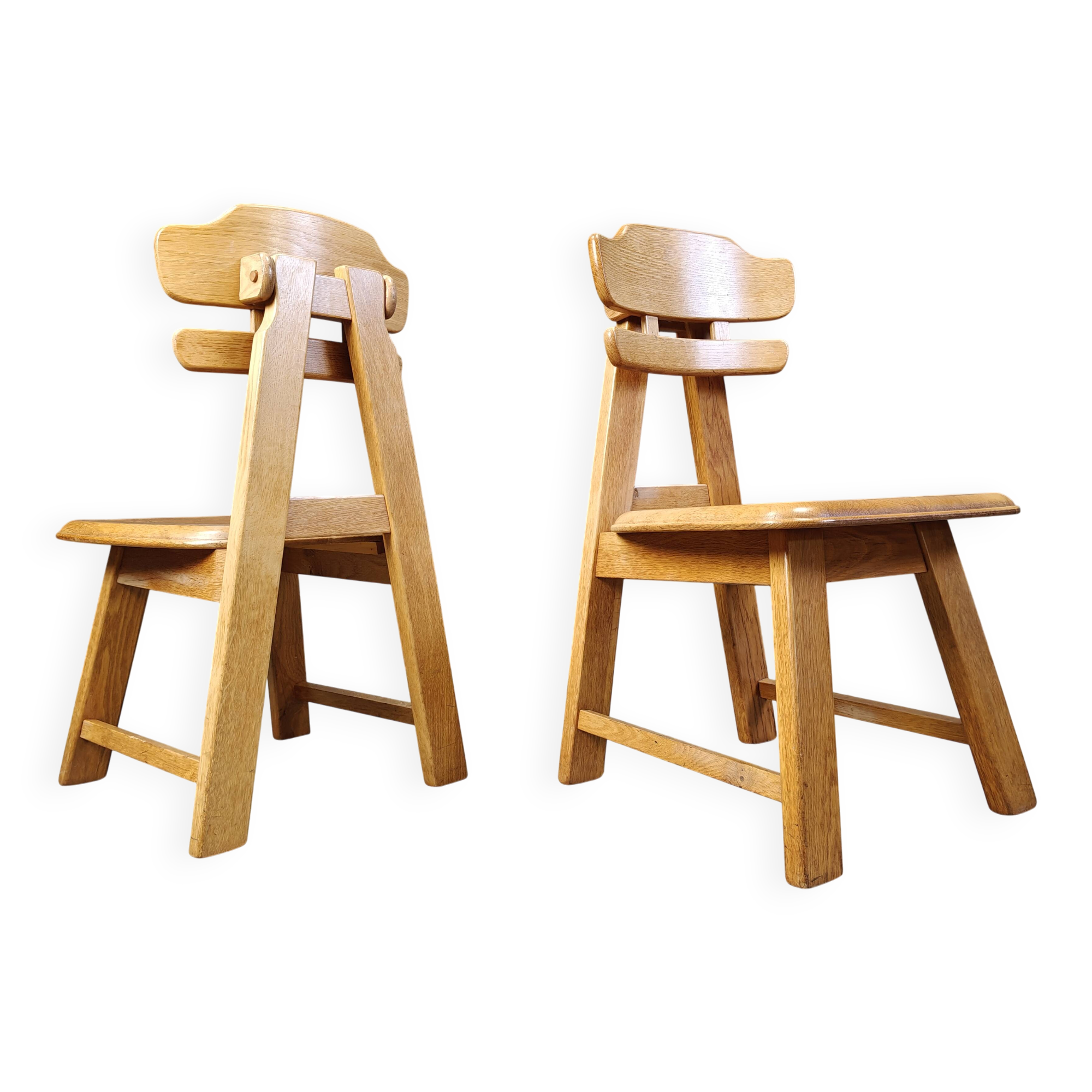 Vintage dutch brutalist oak dining chairs, 1960s