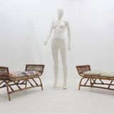 Mid century rattan benches, set of 2