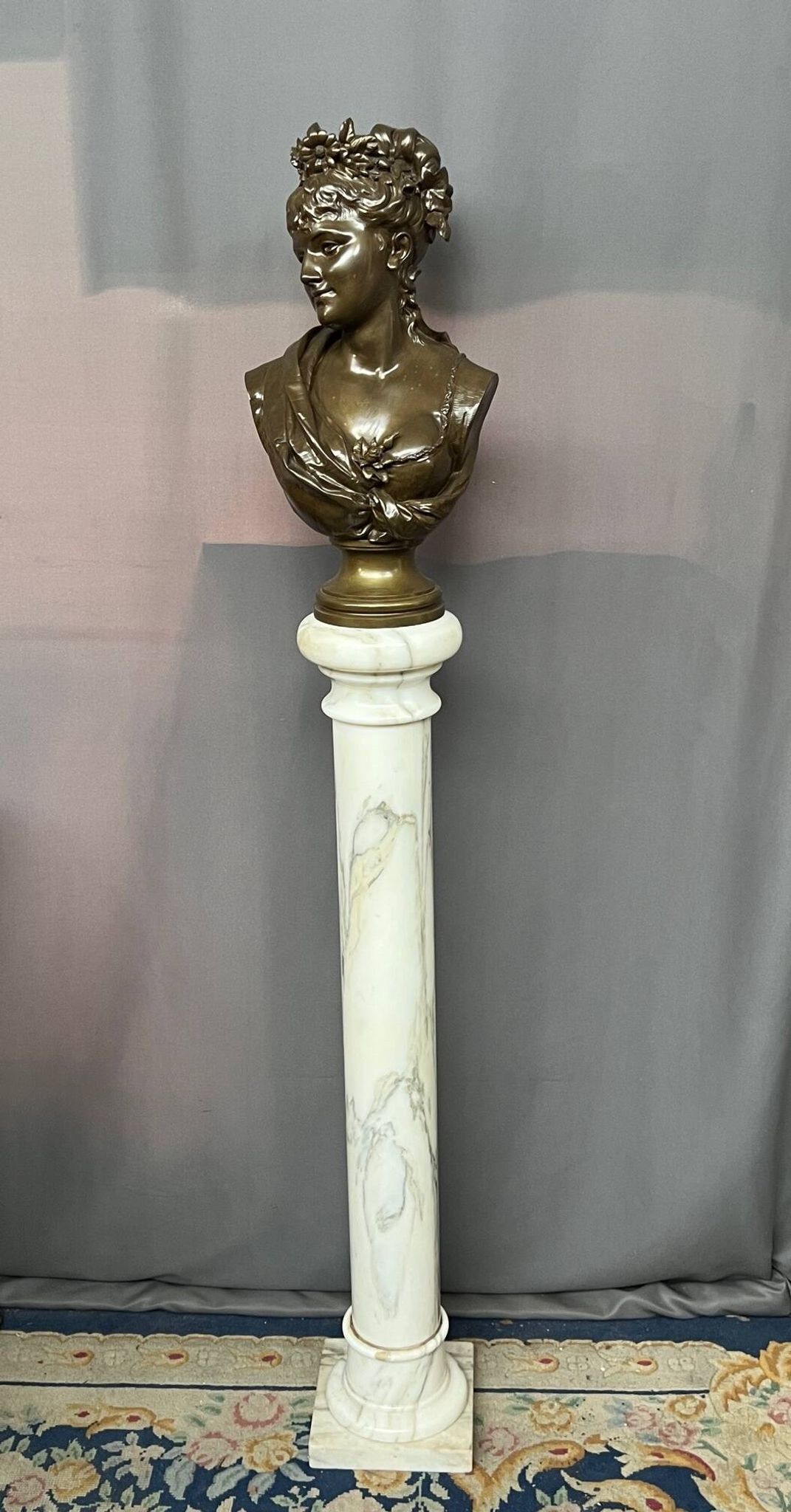 Léopold Harzé (1831–1893). Bronze bust of a young woman on a marble base. Belgium. Dated 1878.