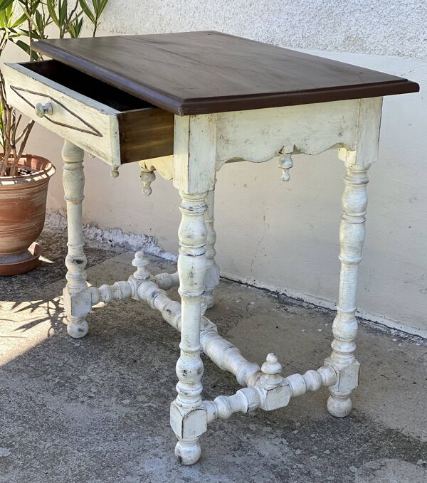 Petite table bureau à 1 tiroir patinée de style renaissance