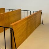 Floating wall shelf in oak veneer and black metal, 1960s.