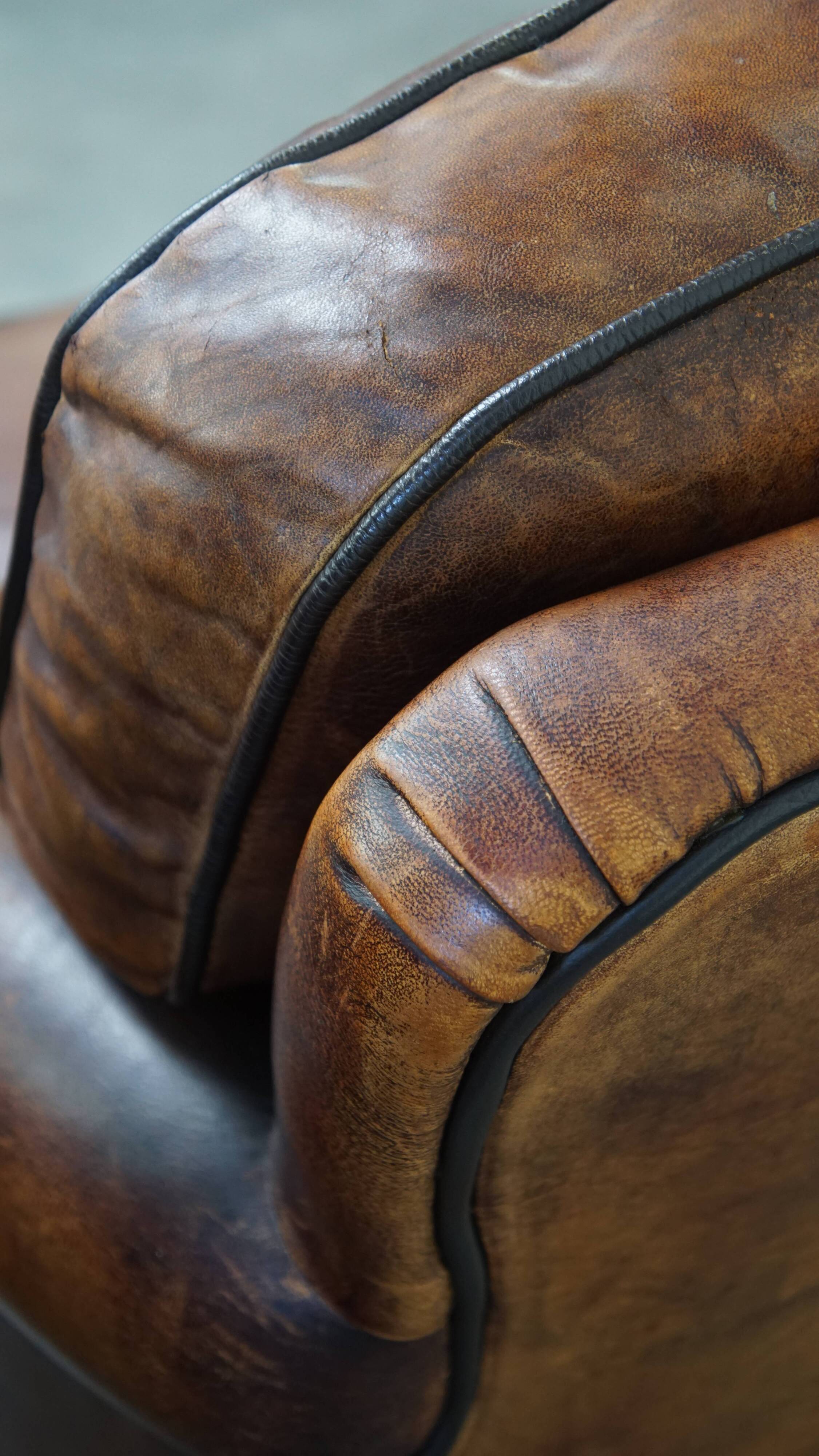 Set of 2 sheepskin leather armchair in English style