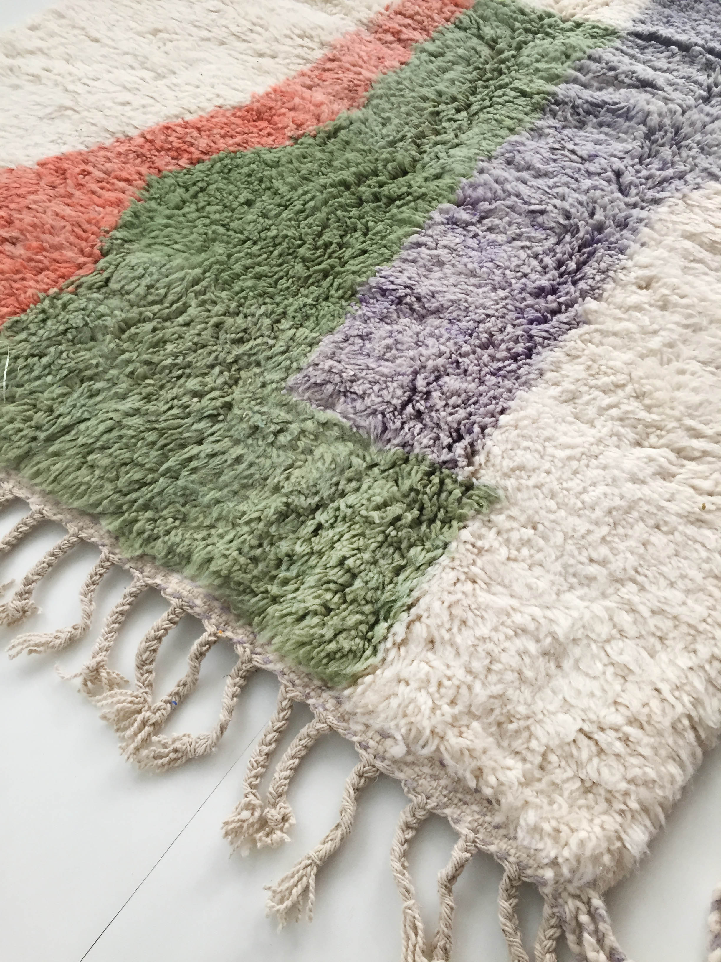 Moroccan Berber carpet Beni Ouarain ecru with colorful patterns 206x132cm