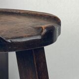 Sculptural oak brutalist chunky tripod stool, ca 1960s