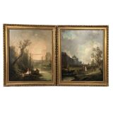Pair of oils on canvas, 19th century animated landscapes